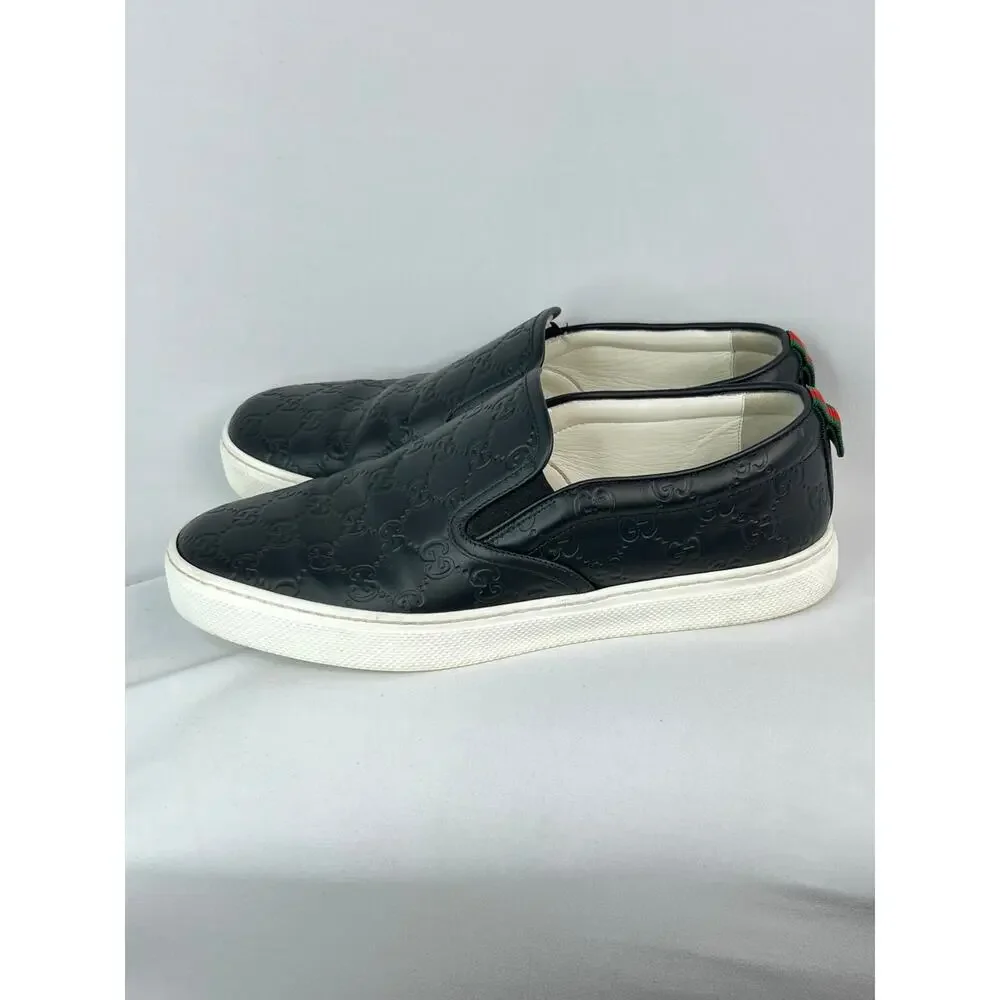 Authentic Gucci Dublin Men's Black Quilted GG Leather Slip-On Sneakers